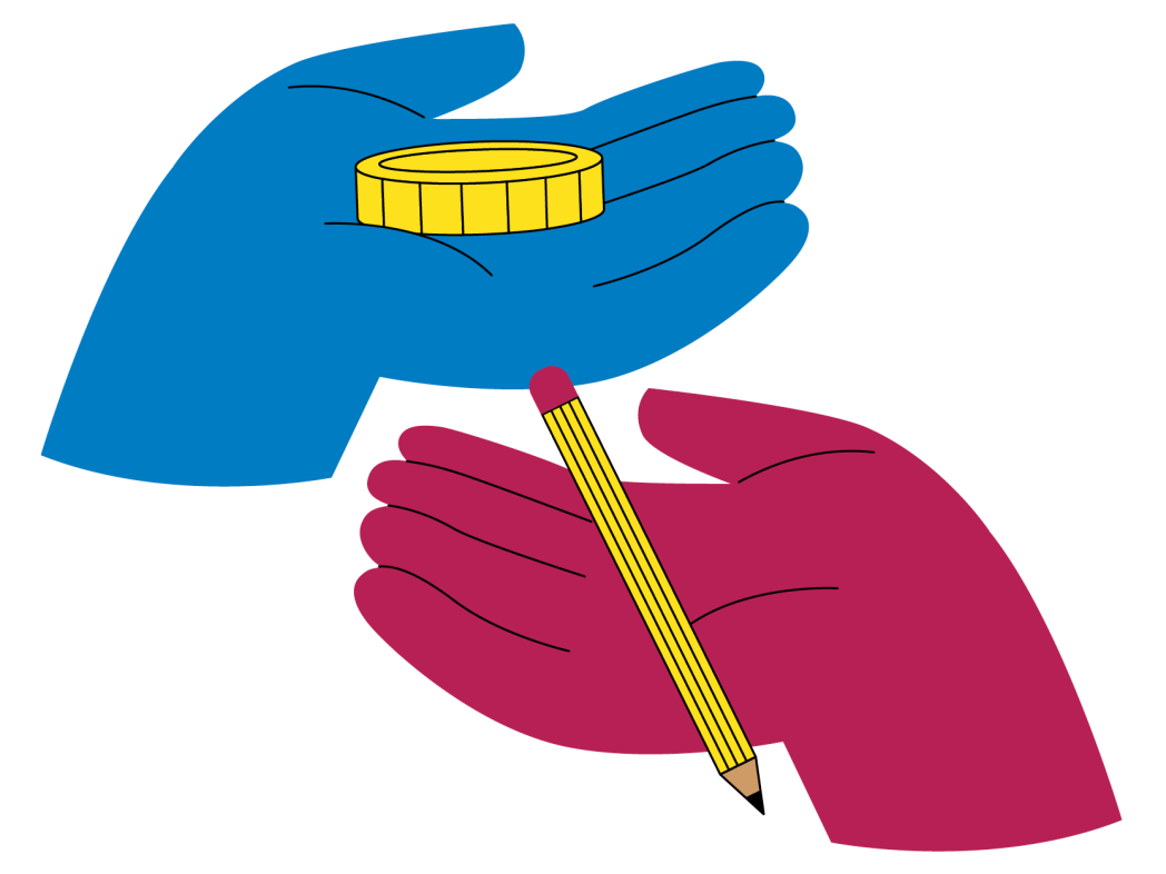 Hands, money and pencil