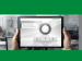 hands holding a tablet on green background