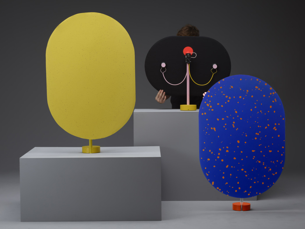 Three design objects. Two of them are on a pedestall.