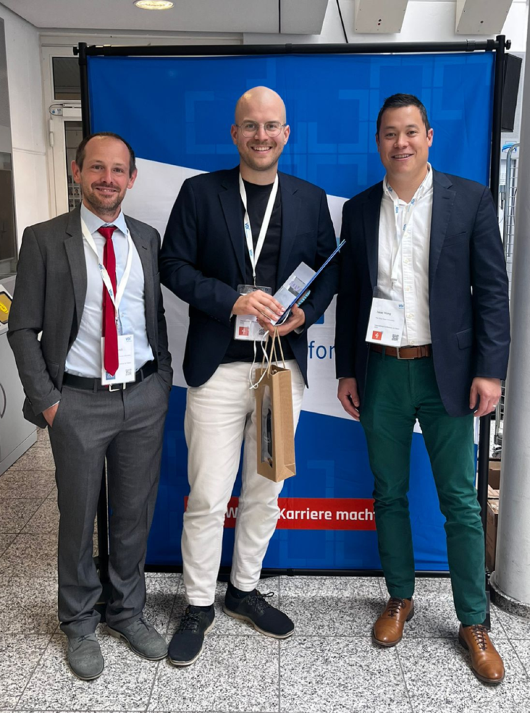The authors of the awarded paper. From left: Franco Concli, Lorenzo Pagliari, Isaac Hong. 