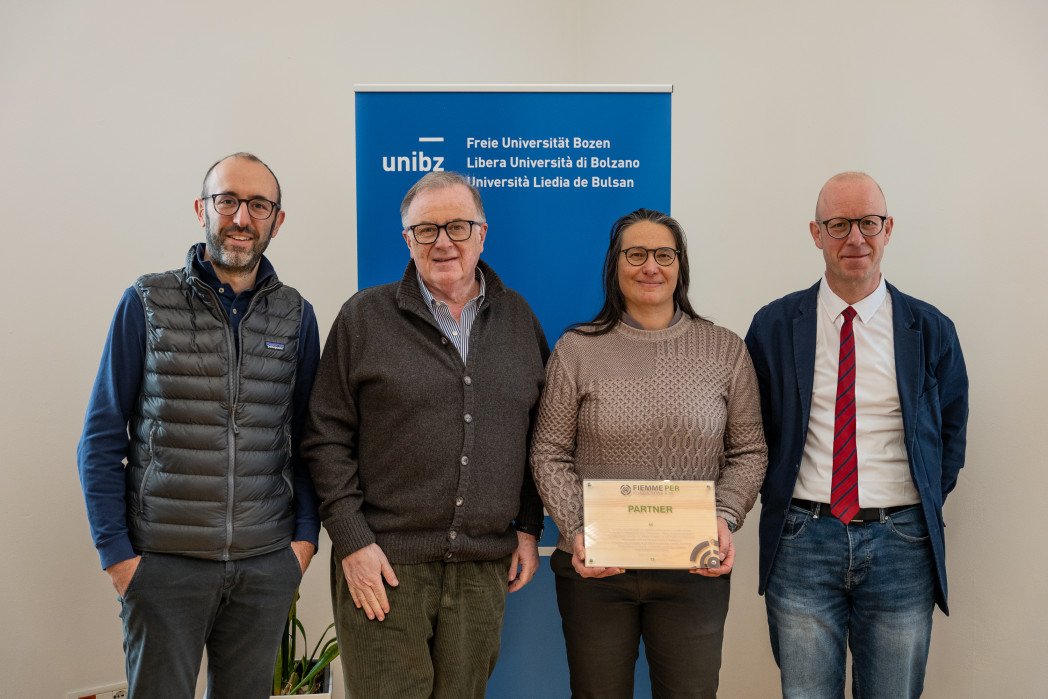 Da sinistra a destra: Andrea Ciresa, Mauro Gilmozzi, Camilla Wellstein, Alex Weissensteiner. Foto: unibz