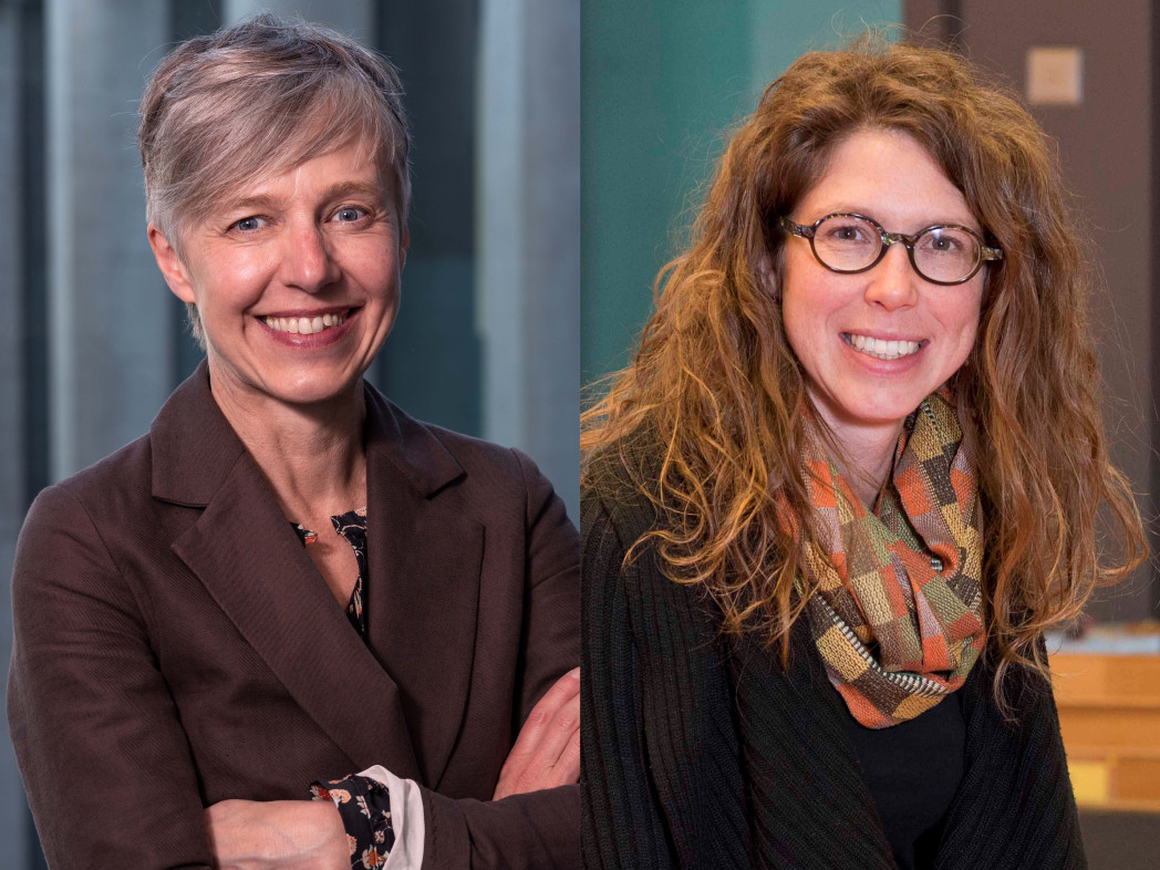 Ein zweigeteiltes Bild mit den beiden Porträts von Simone Seitz und Pia Schilling